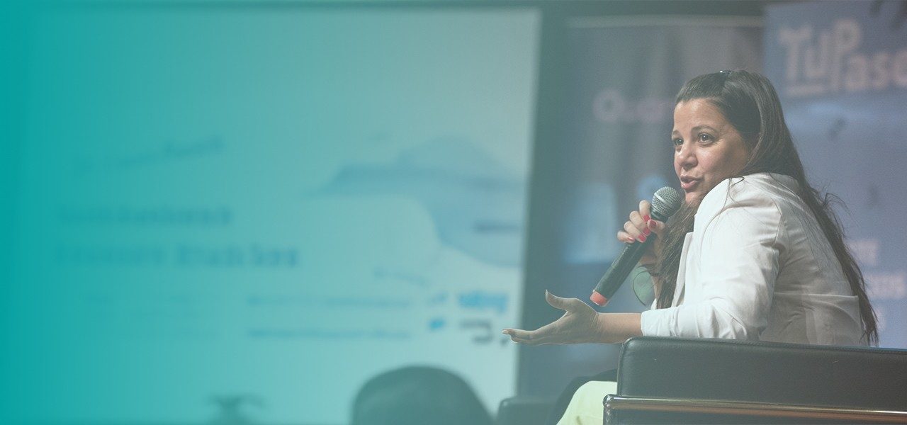 Mónica Cornú presentando en una conferencia